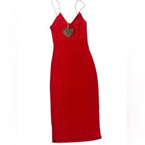 Club L London Red Midi Dress - Sexy V-Neck - Size 6"